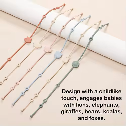 6pcs Baby Silicone Toys Straps ,Cartoon Animal Shape Anti-Lost Adjustable Pacifier Chain For  For Strollers, High Chairs - Image 3