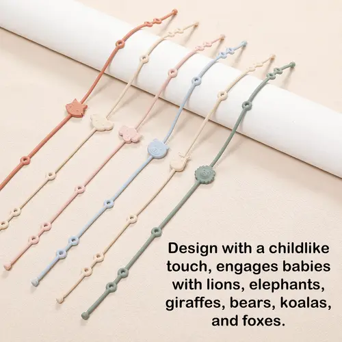 6pcs Baby Silicone Toys Straps ,Cartoon Animal Shape Anti-Lost Adjustable Pacifier Chain For  For Strollers, High Chairs - Image 3