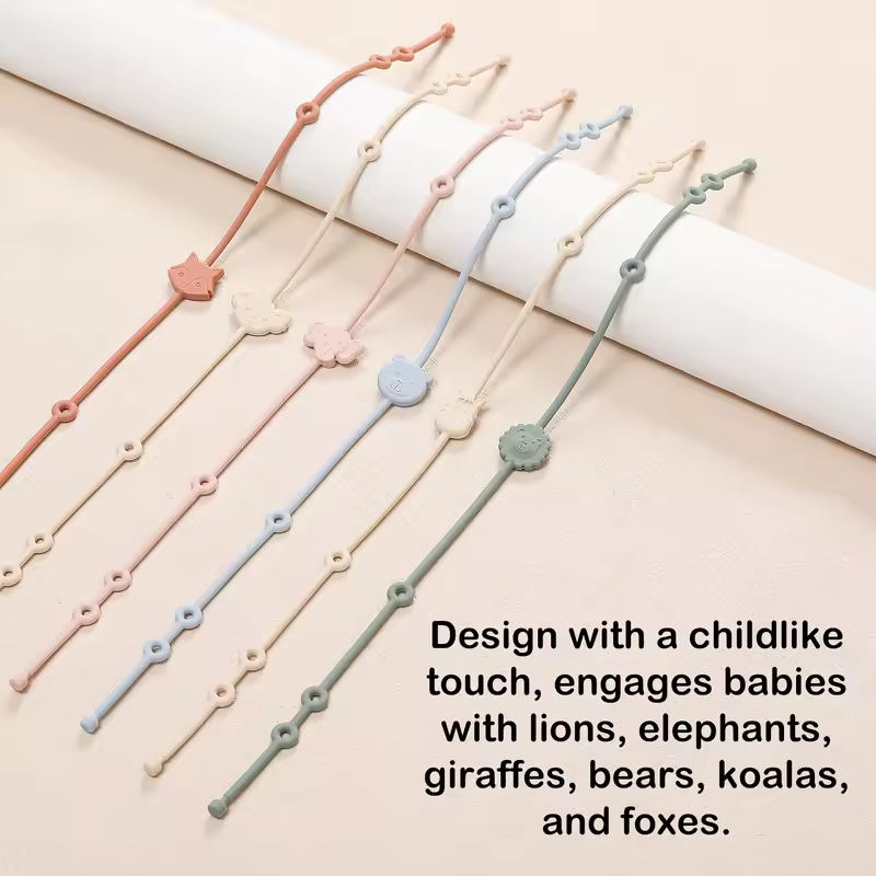 6pcs Baby Silicone Toys Straps ,Cartoon Animal Shape Anti-Lost Adjustable Pacifier Chain For  For Strollers, High Chairs - Image 3