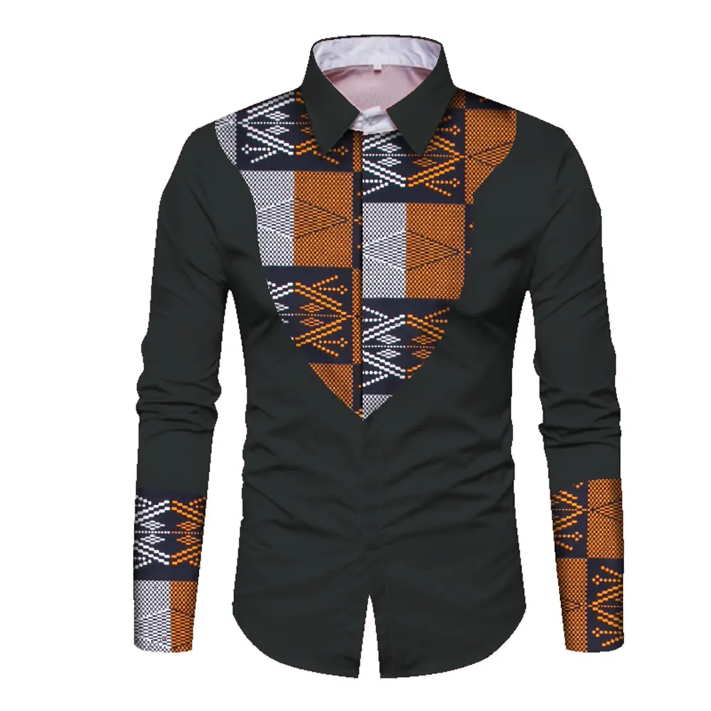 Men African Print Shirt Clothes Long Sleeve Cotton Slim Fit Lapel Shirt Tops Men Personal Custom Plus Size WYN352