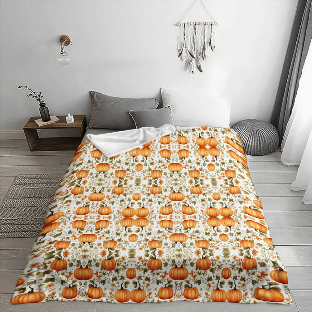 A Soft Halloween Blanket with A Pumpkin Bat Ice Cream Pattern A Practical Must-have Gift for Home Parties and Outdoor Activities