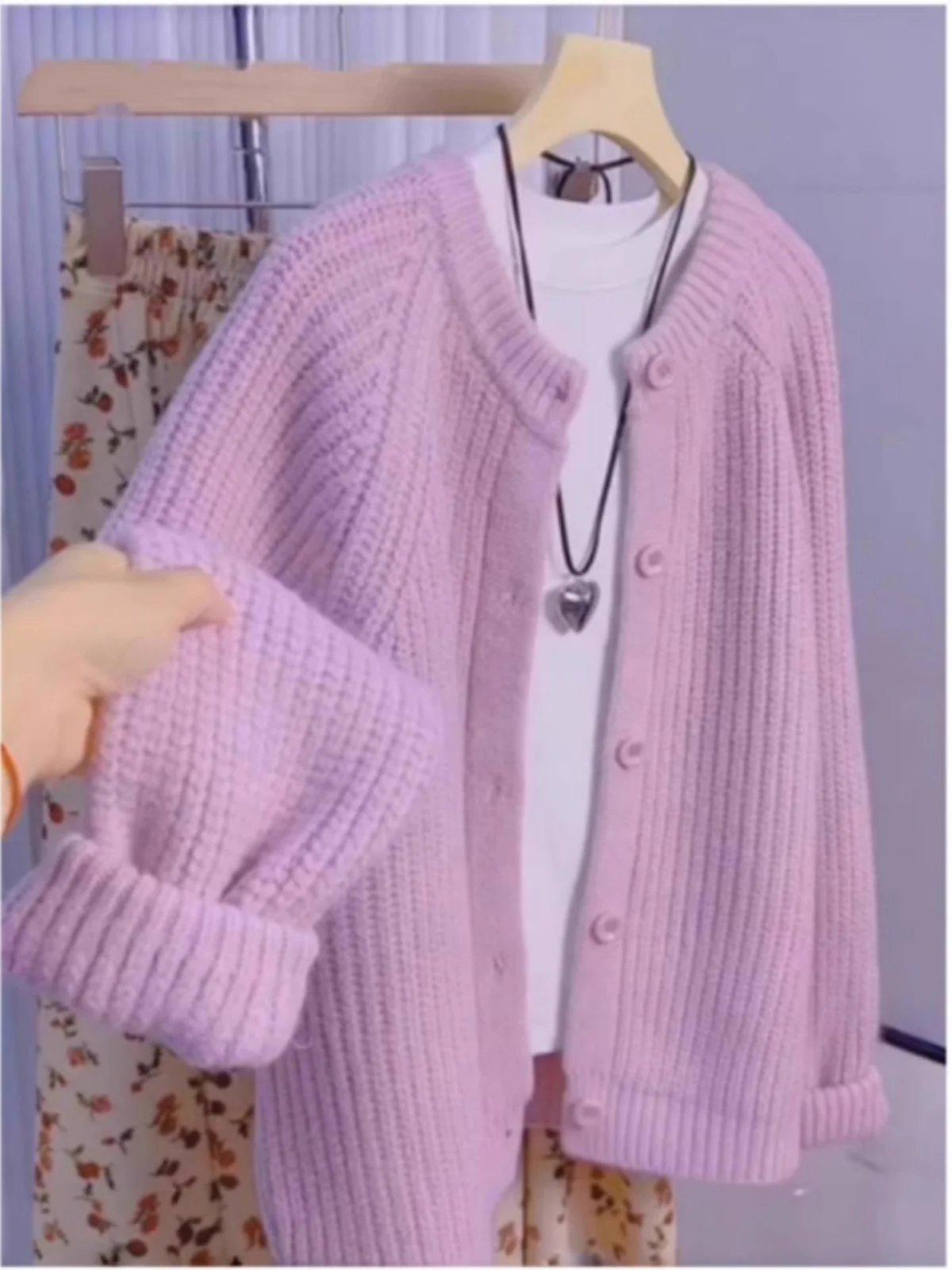 

Soft Thickened Knitted Open Cardigan Women's Fashion Korean Light Pink Autumn Winter Cozy Thickened Sweater Jacket Casual Top