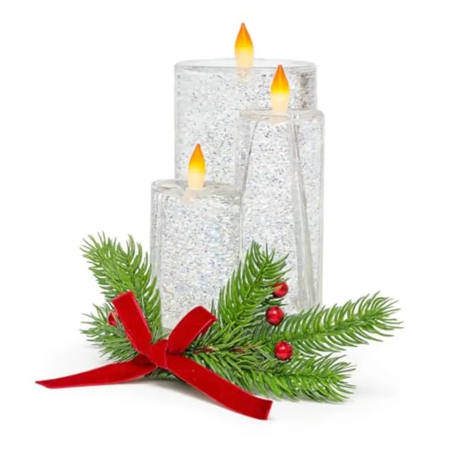 

Настольный снежный шар с вращающимся водным эффектом, светодиодная акриловая свеча с подсветкой, декор на батарейках, рождественское украшение, 6.8" В x 4.8" Ш