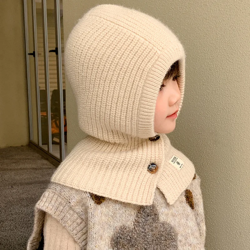 2-10 Year Autumn Winter Kid Balaclava Headgear Cap Baby Knitted Bucket Hat Child Warm Ear Protection Neck Caps Hot