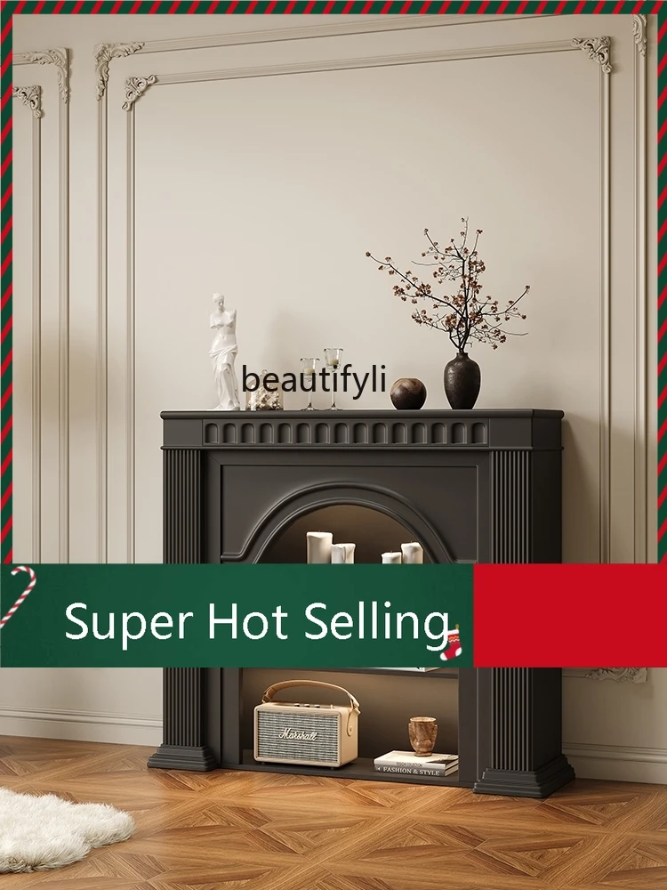 

D071 French Cream Style Solid Wood European Style Arched Fireplace Curio Cabinet Living Room Entrance Fireplace Entrance Side Ca