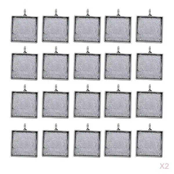 Square Alloy Cabochon Tray Pendant Bezel Setting for Personalized Jewelry Summer Necklaces DIY