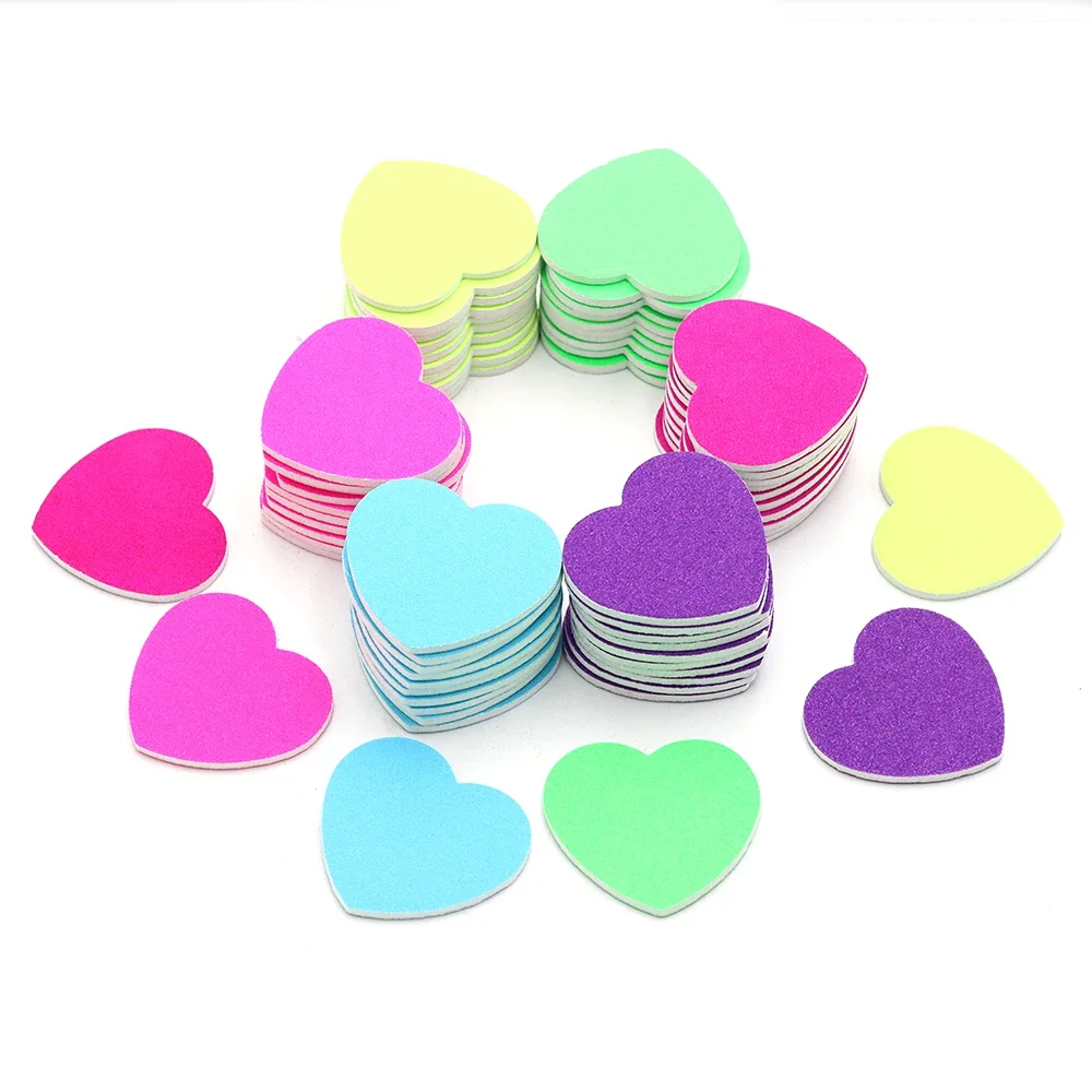 

50pcs Mini Nail files Love Design Mix Colorful Heart 180/180 Sandpaper Nail Polish Sanding Buffer Strips Polishing Manicure Tool