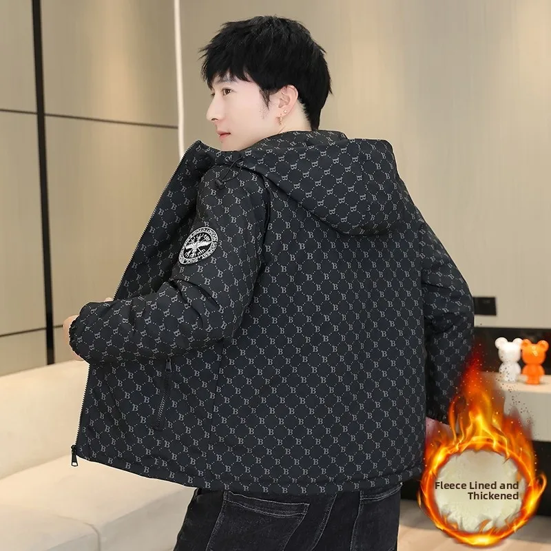 

Men's Fce Lined Jaet Autumn Winter Warm Cotton Workwear Hooded Sports Sle Versatile Youth Faionable Outerwear Coat