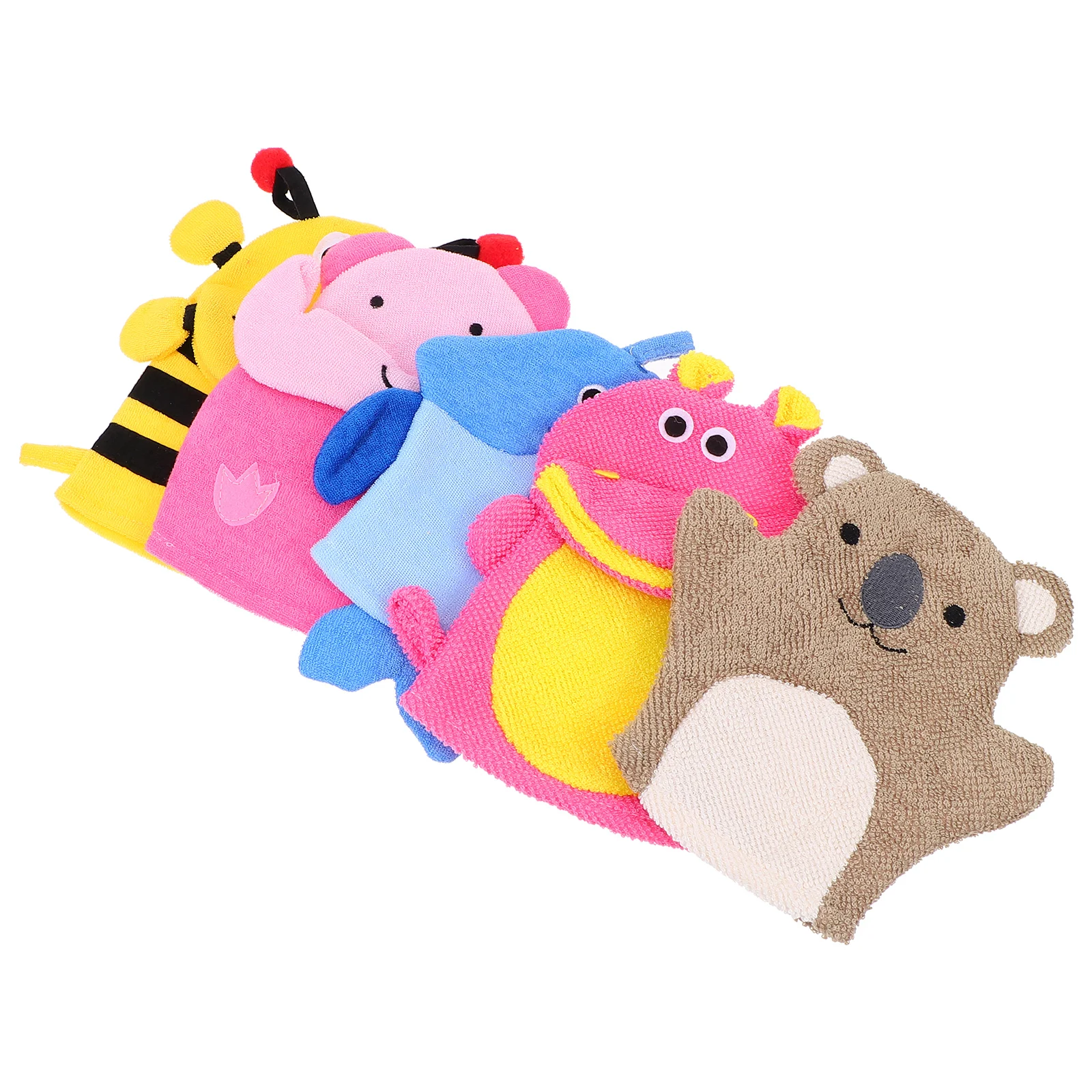

5pcs Children Bath Towel Baby Gloves Cartoon Kids Scrubber Mitts Travel Toddler Bathing Exfoliating Body Clean