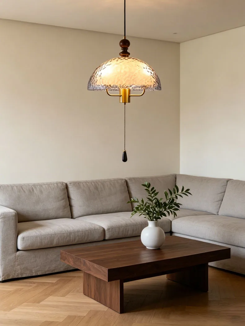 Acrylic Lampshade Pendant Lights Three E27 Bulb Brown Wood