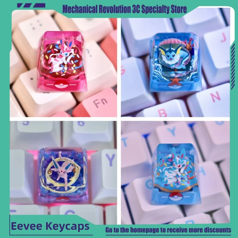 New Pocket Monsters Fairy Eevee Ice Eevee Handmade Mechanical Keyboard Cap Customization Personalized Resin Transparent Keycap