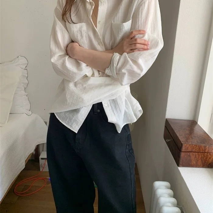 Minceur Long Sve couleur Pure col plat conception femmes irt printemps automne nouveau Sle décontracté coupe ample respirant confortable