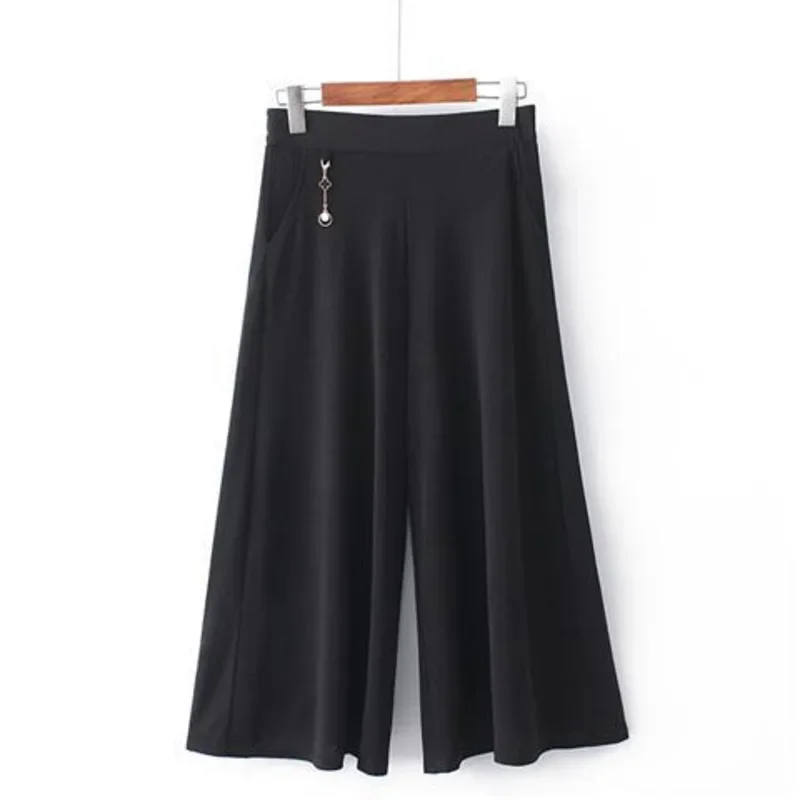 Womens Ice Silk Wide Leg Thin Ankle-Length Pants Skirt 2025 Summer New Fashion Middle-aged Mom's Loose Casual Korean Bell Bottom