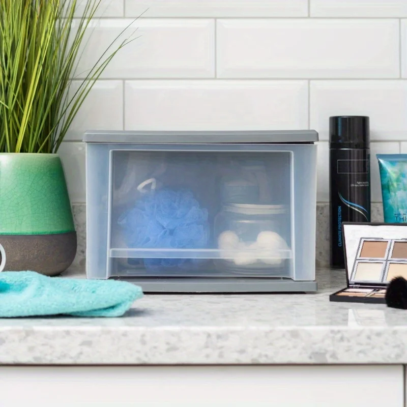 درج بلاستيكي متوسط 17 لتر، صندوق تخزين تحت السرير، قابل للتكديس، وحدات، 3 عبوات