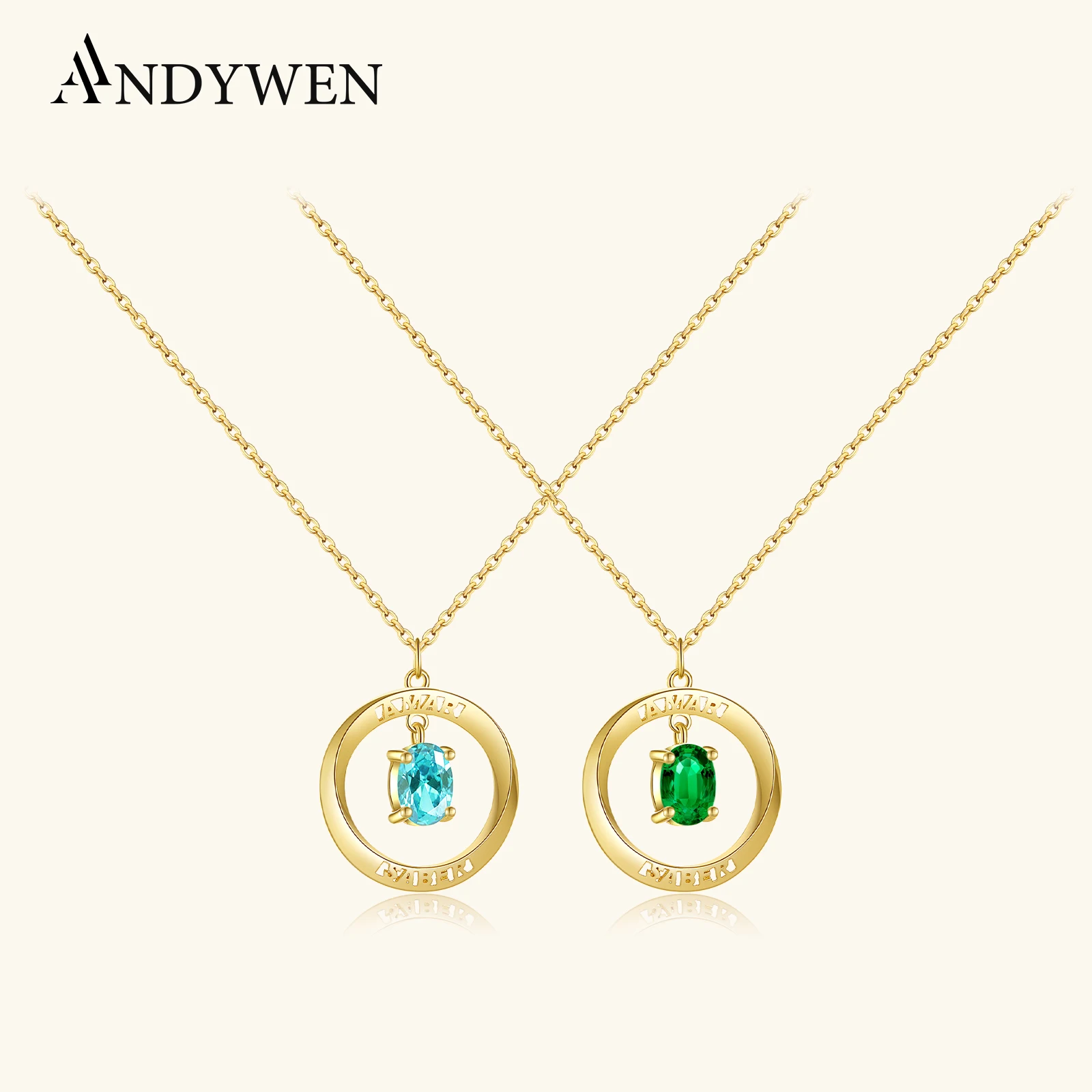ANDYWEN 925 srebro złoto Amar Aquamatine zielony owalny wisiorek w kształcie kropli długi łańcuszek naszyjnik kobiety elegancka biżuteria ślubna