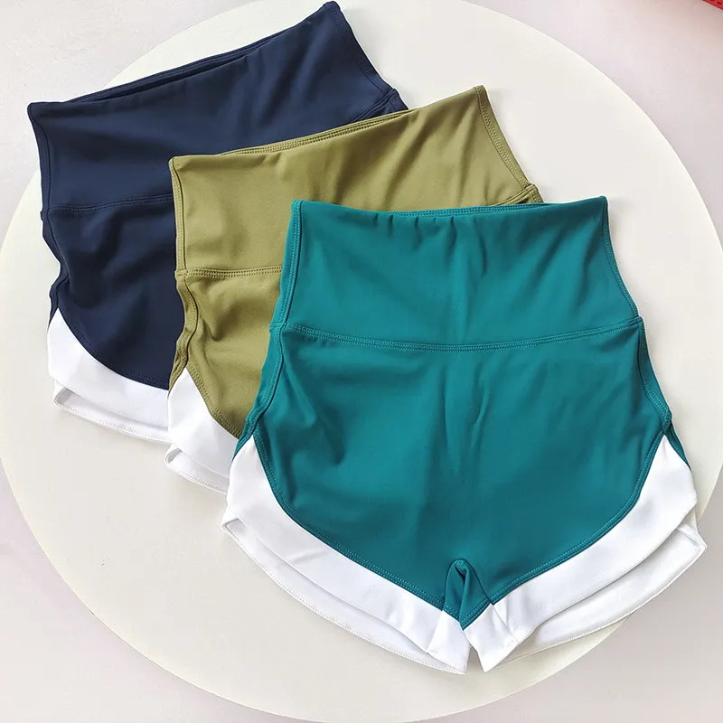 Women Summer Naked Feeling Yoga Shorts High Waist Peach Hip Lift 3 Points Shorts Color Block Fitness Hot Pants