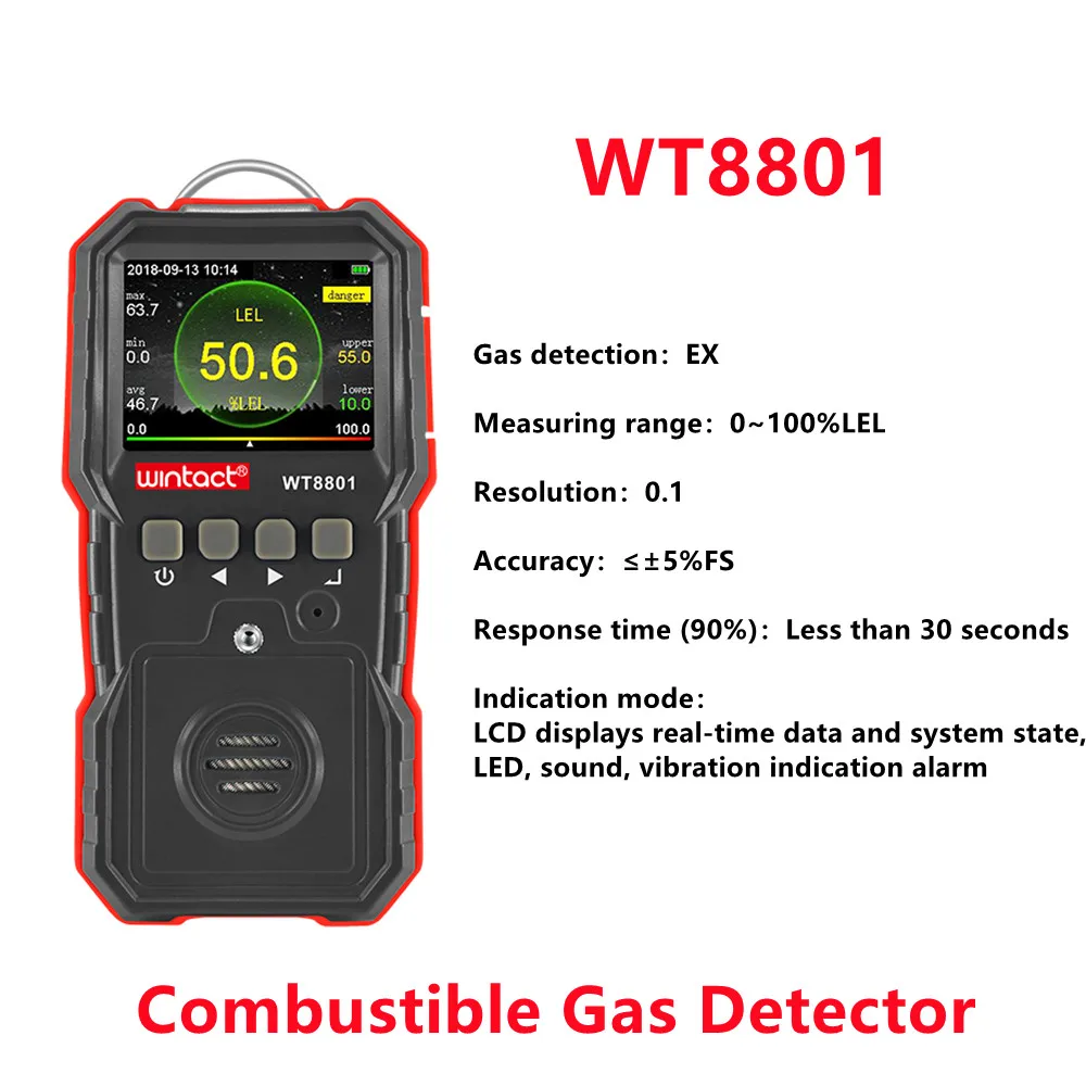 

5PCS 0-100%LEL Combustible Gas Detector WT8801 Portable Handheld Digital Gas Leak Alarm Compound Gas Monitor Tester Analyzer