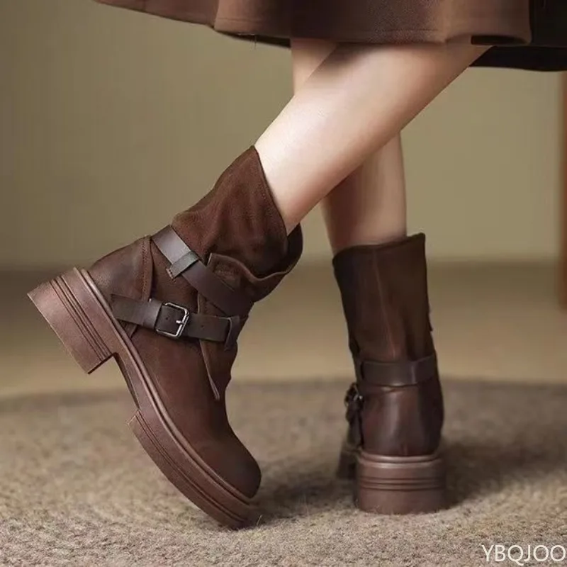 أحذية نسائية جديدة للخريف والشتاء بنعل سميك وسحاب مرتفع، أحذية نسائية كاجوال يومية بسيطة ومريحة