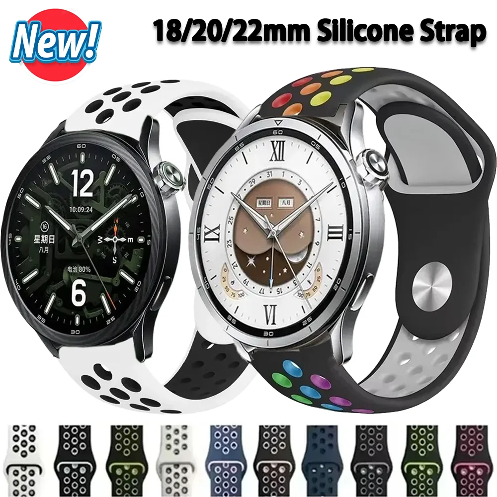 18/20/22mm Silicone Strap for Xiaomi Watch S5-4-3 Breathable Bracelet Oneplus 4/Lite/3/2 Amazfit Bip 6 5 Max OPPO Watch X3 Mini