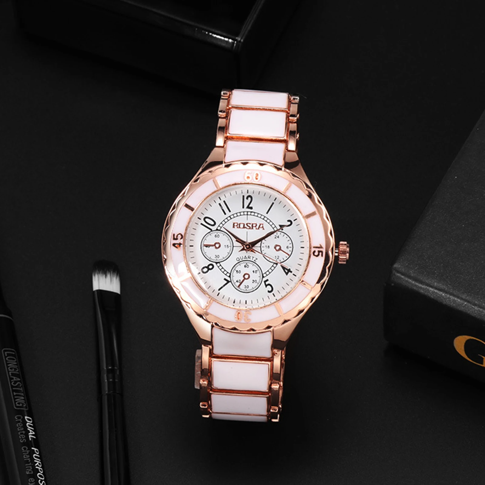 1pc Student Ceramic Watch Elegant Digital Diamond Female Bracelet Wristwatch White