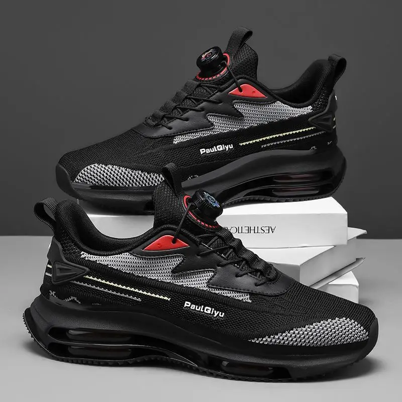 أحذية رجالية جديدة شبكية رفيعة مع أزرار دوارة أحذية رياضية كاجوال خالية من الدانتيل أحذية ركض قابلة للتنفس