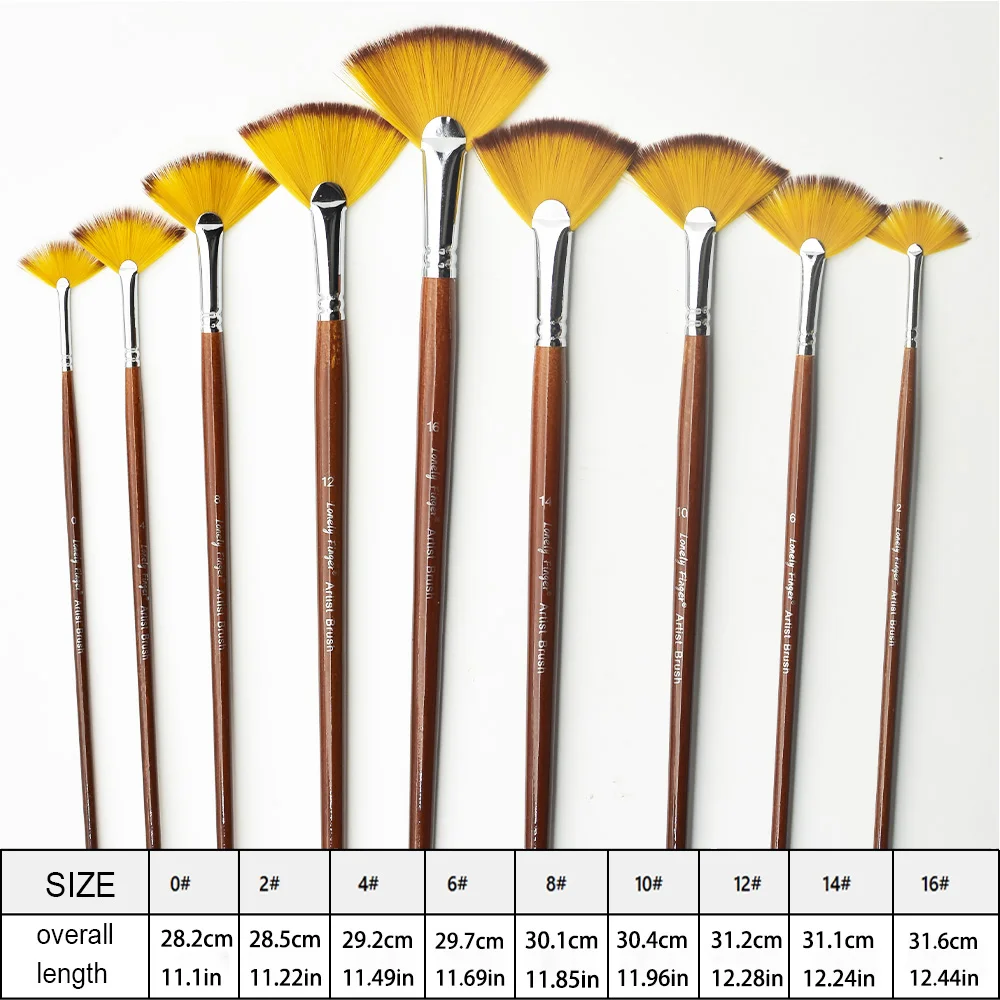 مجموعة فرش مروحة مكونة من 9 قطع من فرش الفنان المصنوعة من النايلون المضاد للفقدان للألوان المائية والأكريليك والحبر والغواش والزيت ولوحة درجة الحرارة