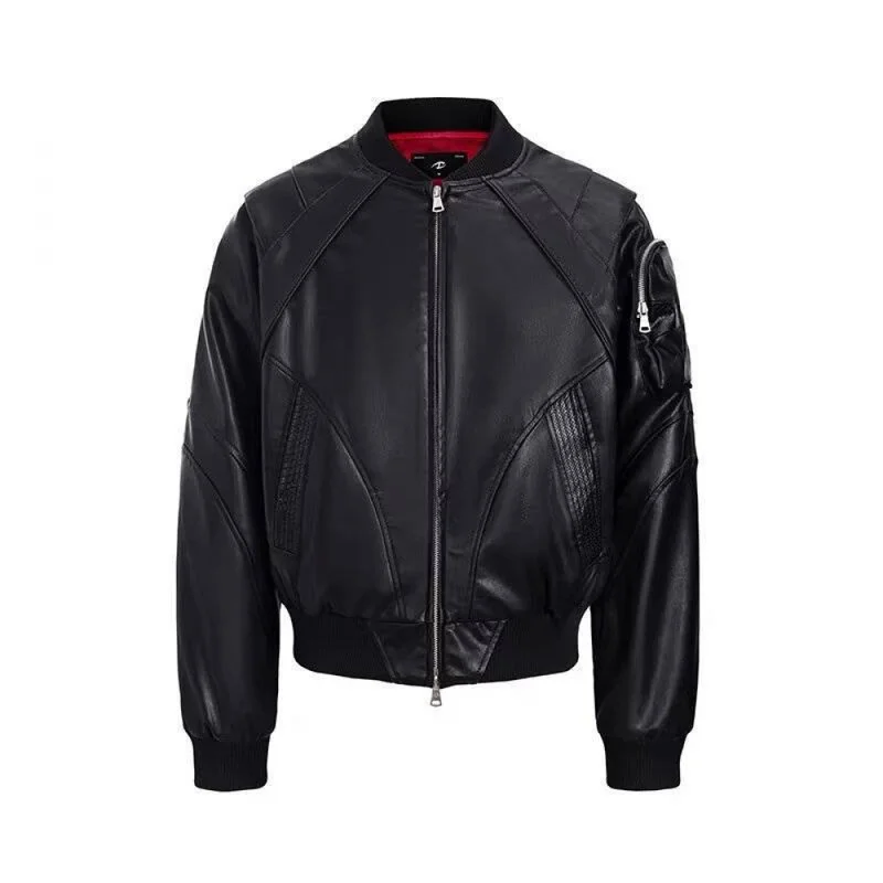 QICHE Men Jacket 2026 New Spring Outerwear, Men Minimal Short Cut Snake Pattern Cross Detail Bomber Coat, Men Clothing