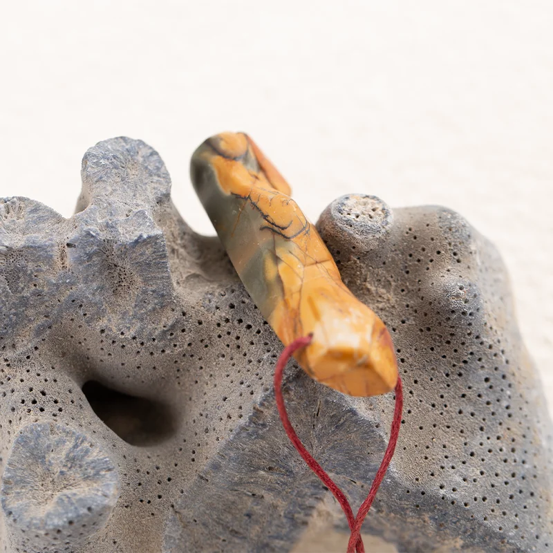 Multi-Color Picasso Jasper Carving Pendant for Necklace Fashion Handmade Jewelry Charm Gift Accessories 46x13mm 11.8g