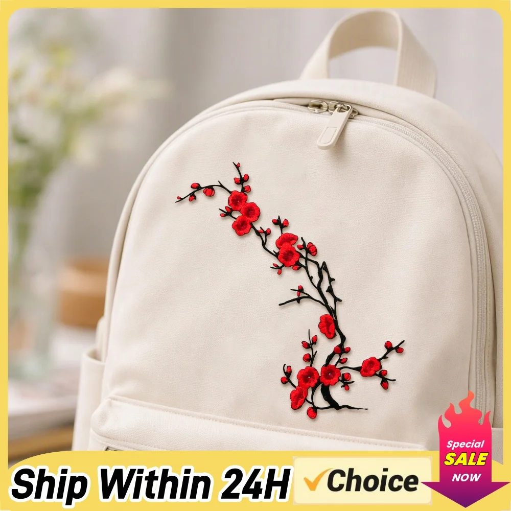 4Pcs Embroidered Floral Patches Iron on Sakura Cherry Blossom Applique DIY Sewing Fabric Repair Clothing Decor