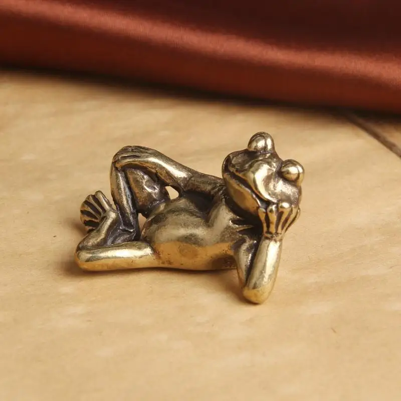 Brass Mini Frog Miniatures Figurines Vintage Animal Figurine Toad Desktop Ornaments Home Decoration Crafts Tea Pet Decor