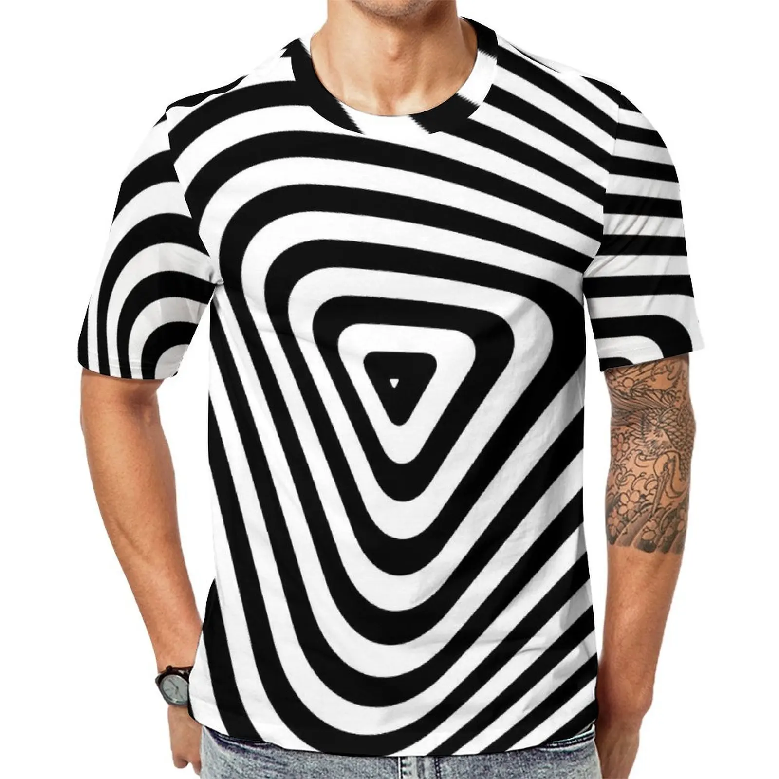 Abstract Striped T Shirt Triangle Lines Print Trending T-Shirts Men Funny Tshirt Original Short Sleeve Design Top Tees Plus Size