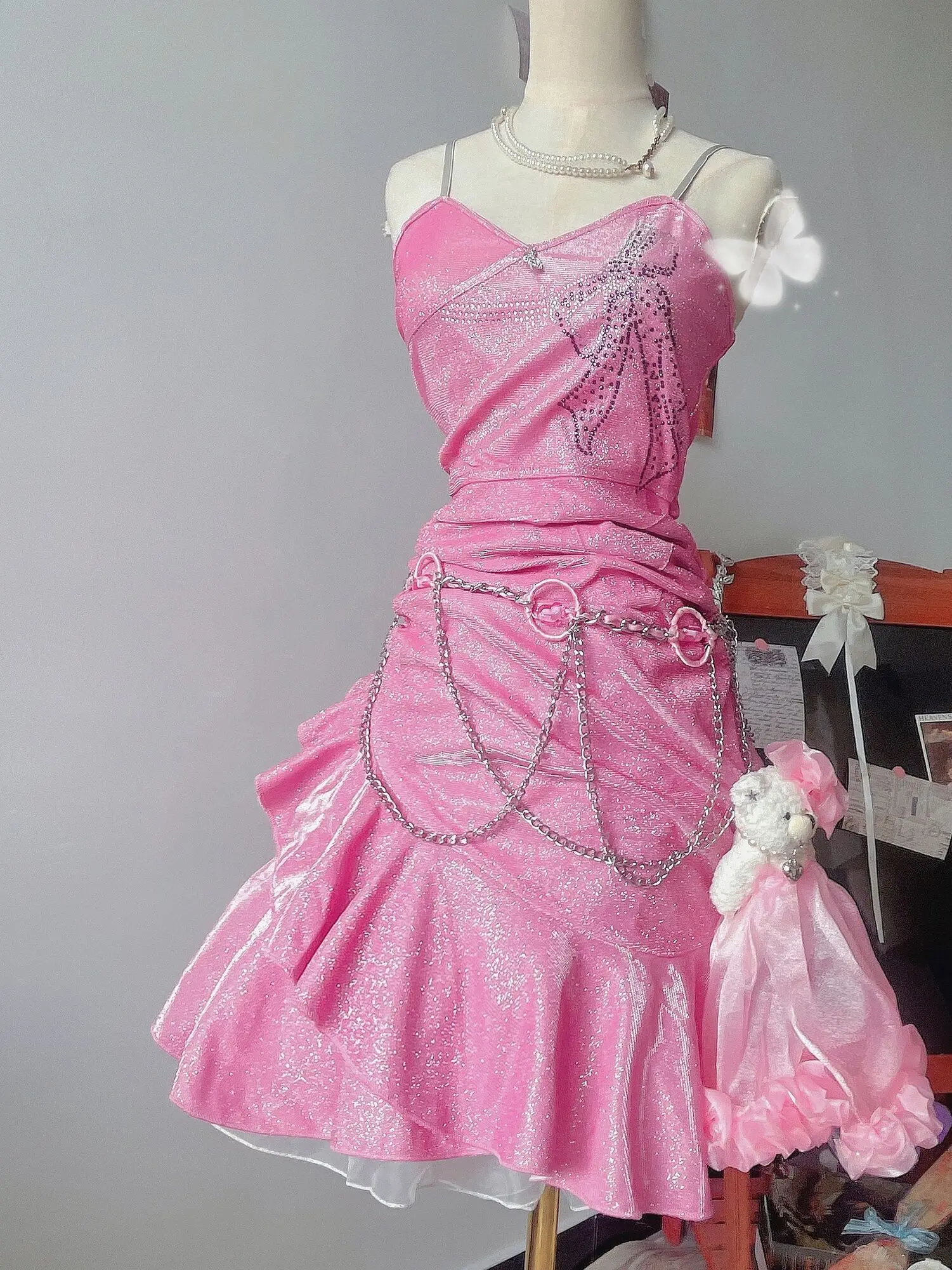 

Pink Showa Princess Sexy Butt Wrapped Fish Tail Dress Rabbit Bear Diary Book Adult Dress