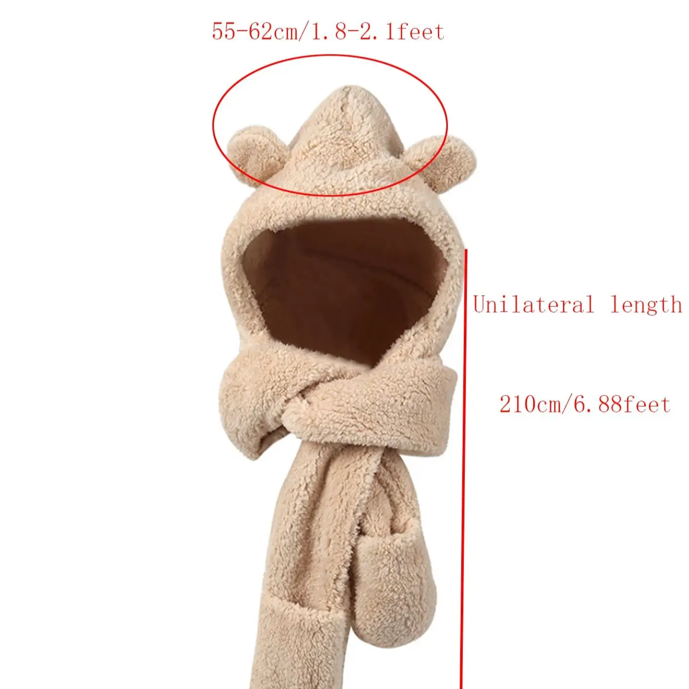 Little Bear Hat Children\'s Winter Cute Winter Plush Scarf Glove 3-Piece Set with Hooded One Ear Protection, Windproof and Warm