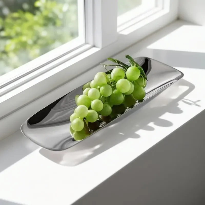 Nordic Rectangular Stainless Steel Fruit Plate Modern Light Luxury Creative Coffee Table Tray For Living Room Dried Fruit