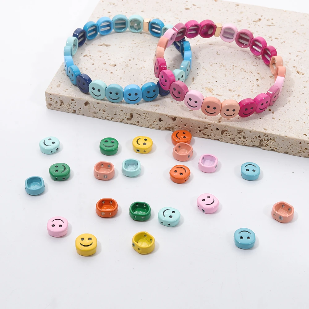 BEUTIFOR 8*9MM Colorful Happy Face Beads for Jewelry Making DIY Bracelet Enamel Loose Bead for Needlework Jewelry Accessories