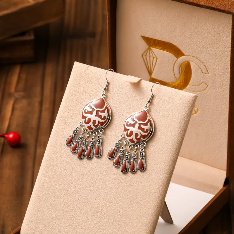 New Ethnic Fire Totem Earrings for Women Creative Design Short Style Enamel Vintage Water Drop Earrings Party Daily Jewelry