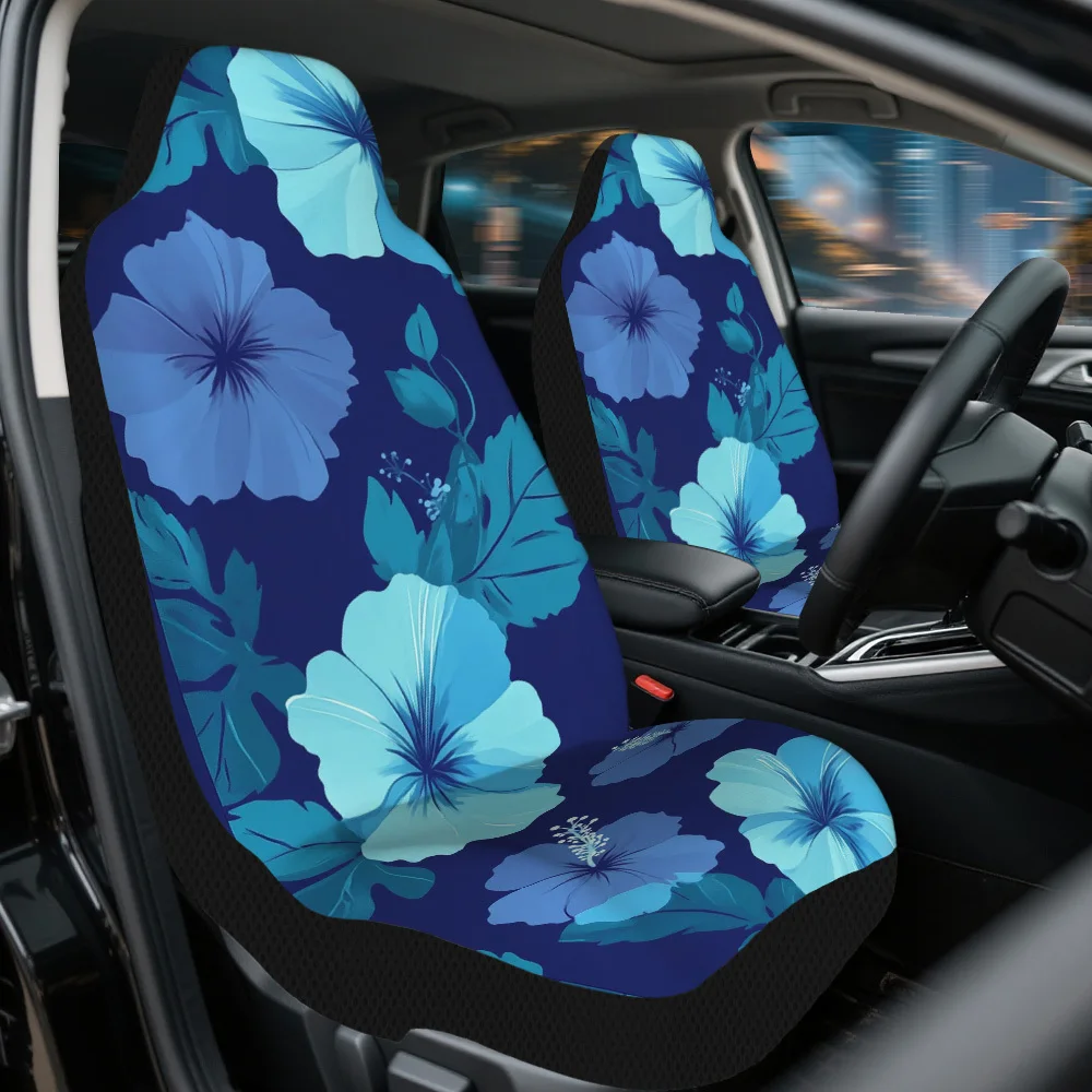 Set Of 2, Blue Hibiscus Flower Design Car Seat Covers – Premium Full Set Of Front Seat Covers Suitable For Most Vehicles, Univer