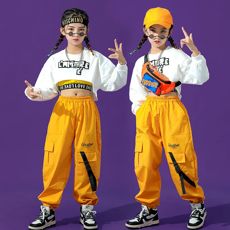 Bambini Hip Hop pantaloni Cargo colorati Crop Top bambini Streetwear Cheerleader Solid Joggers ragazze Jazz Street Dance Stage Costumes