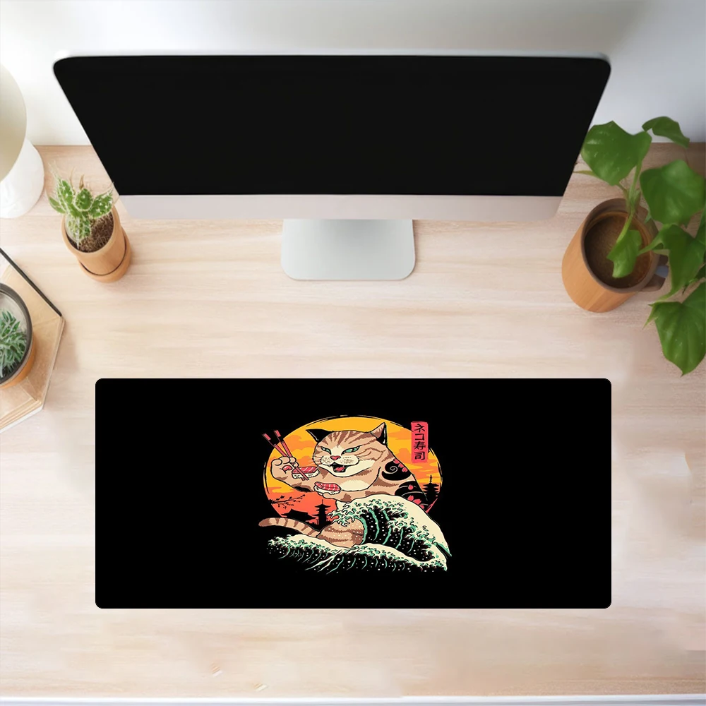 Samurai Cat Mouse Pads Gaming Mousepad Gamer Mouse Mat Mousepads XXL 90x40cm for Computer Keyboard Mats Desk Pad