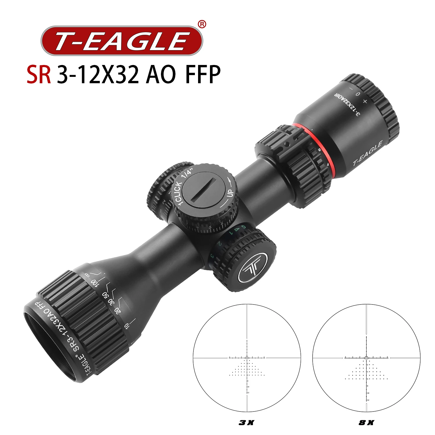 Tactical Riflescope Spotting Rifle Scope Hunting Optic Collimator Gun Sight Etched Glass T-EAGLE SR3-12x32AOIR FFP Red Green