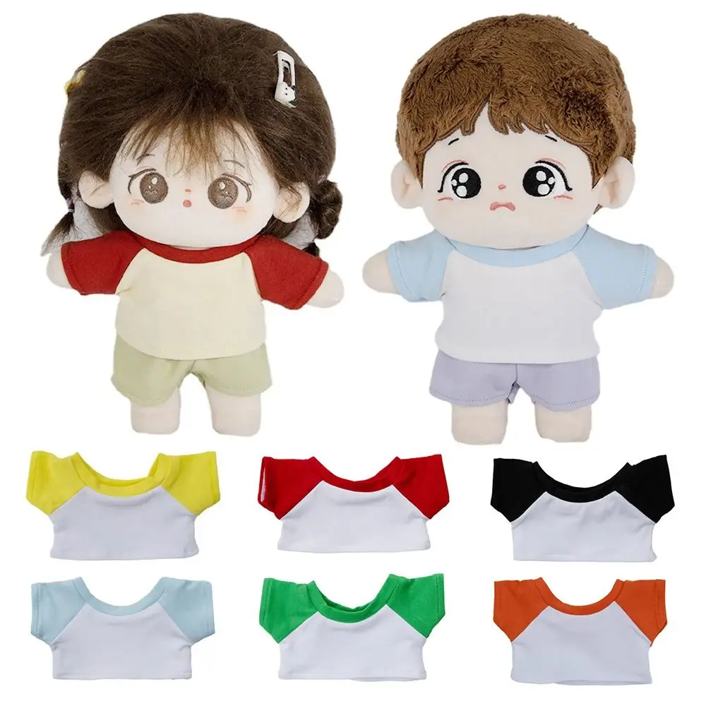 New 8 Colors Cotton Doll Clothes Splicing Style Accessories Mini Clothes Tops Casual Wear T-shirt for 15cm Cotton Doll