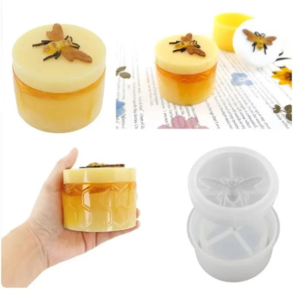 Honey Bee Gypsum Jar Silicone Molds DIY Concrete Epoxy Candle Pot Box Injection Mould Handcraft Home Decor Handmade Gift