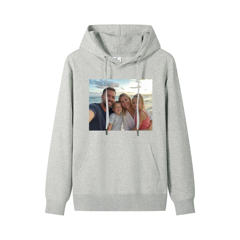 Custom 100% Cotton Hoodie Personalized Photo Print Sweatshirt, Family Couple Landscape Art, Birthday Anniversary Memorial Gift