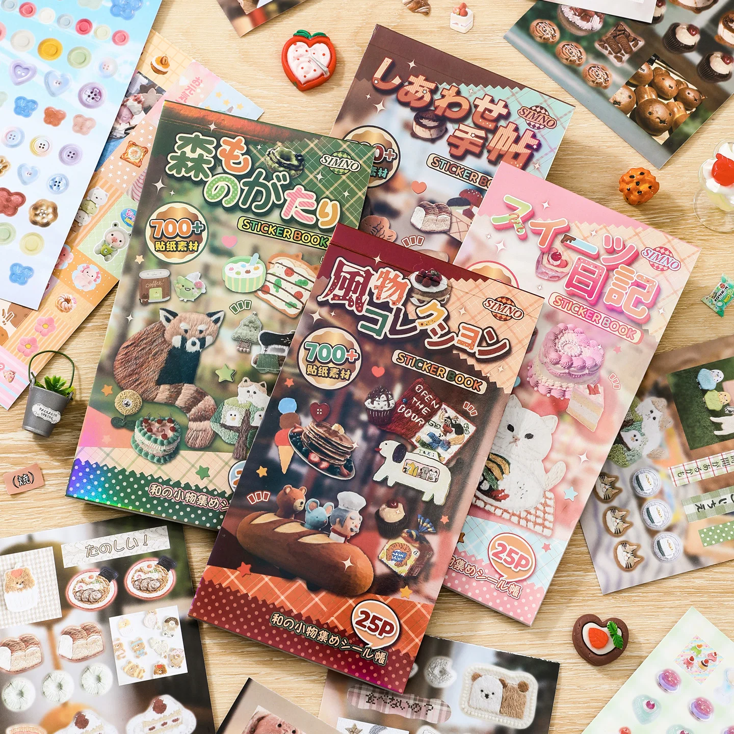 25sheets/book Japanese Style Sticker Book Cute Animal Dessert Pattern Self Stickers for DIY Journaling Scrapbooking Decoration