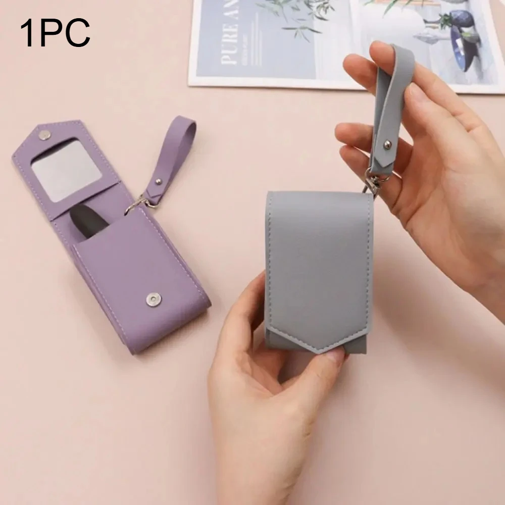 1Pc PU Leather Lipstick Leather Case Lipstick Lip Gloss With Mirror Leather Case Perfume Sample Cosmetics Bag