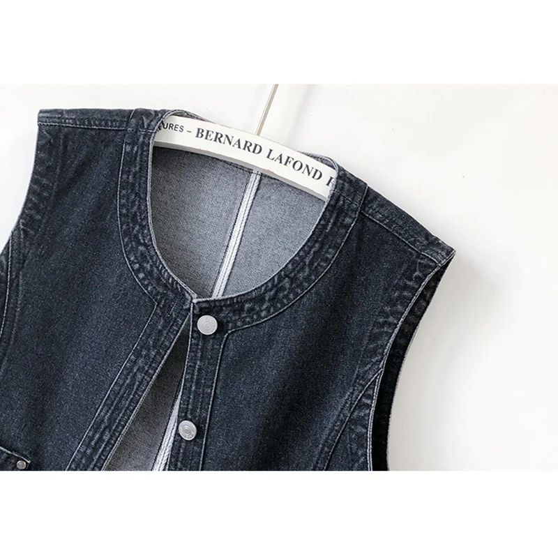 Black Blue White Denim Vest Women Waistcoat Slim Short Cowboy Sleeveless Jacket Coat Korean O Neck Pocket Jeans Vests Female