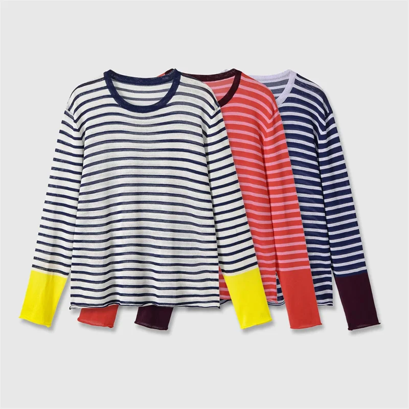 Women's Striped Sweater 2026 New Fashion Autumn Long Sleeve Color-Blocking Knit Sweater for Women Versatile Chic Ladies Top
