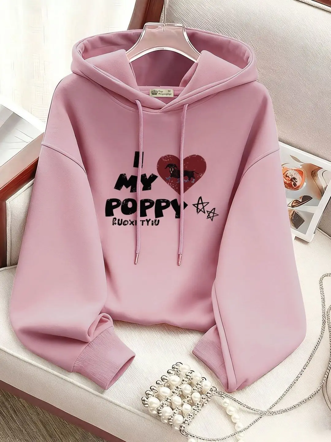 Women's Loose Fit Hoodie Sweatshirt Fleece Lined Casual Long Sleeve T-Shirt Style Commute Windbreaker Love Letter Print