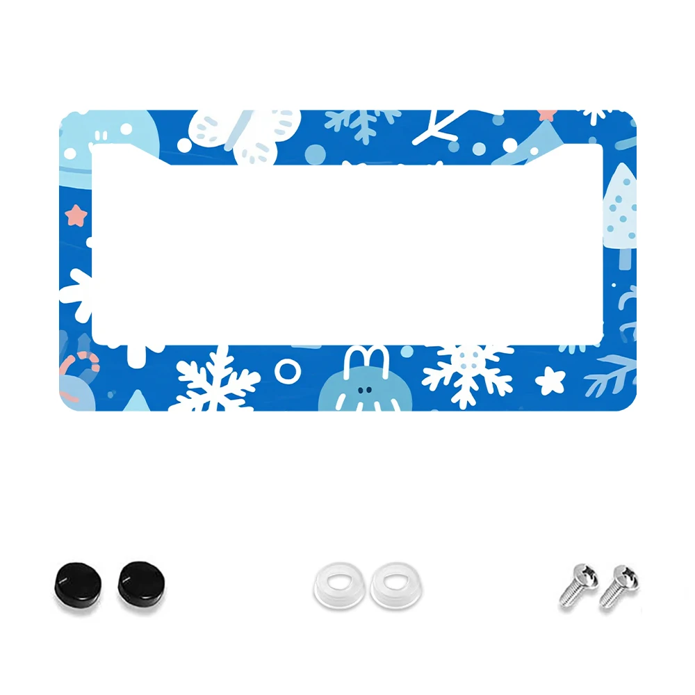 

1pc Blue Snowflake Pattern 2-Hole License Plate Frame, Aluminum Material, 6x12 Inches with Screw Kit, Cartoon and Fun Design fo
