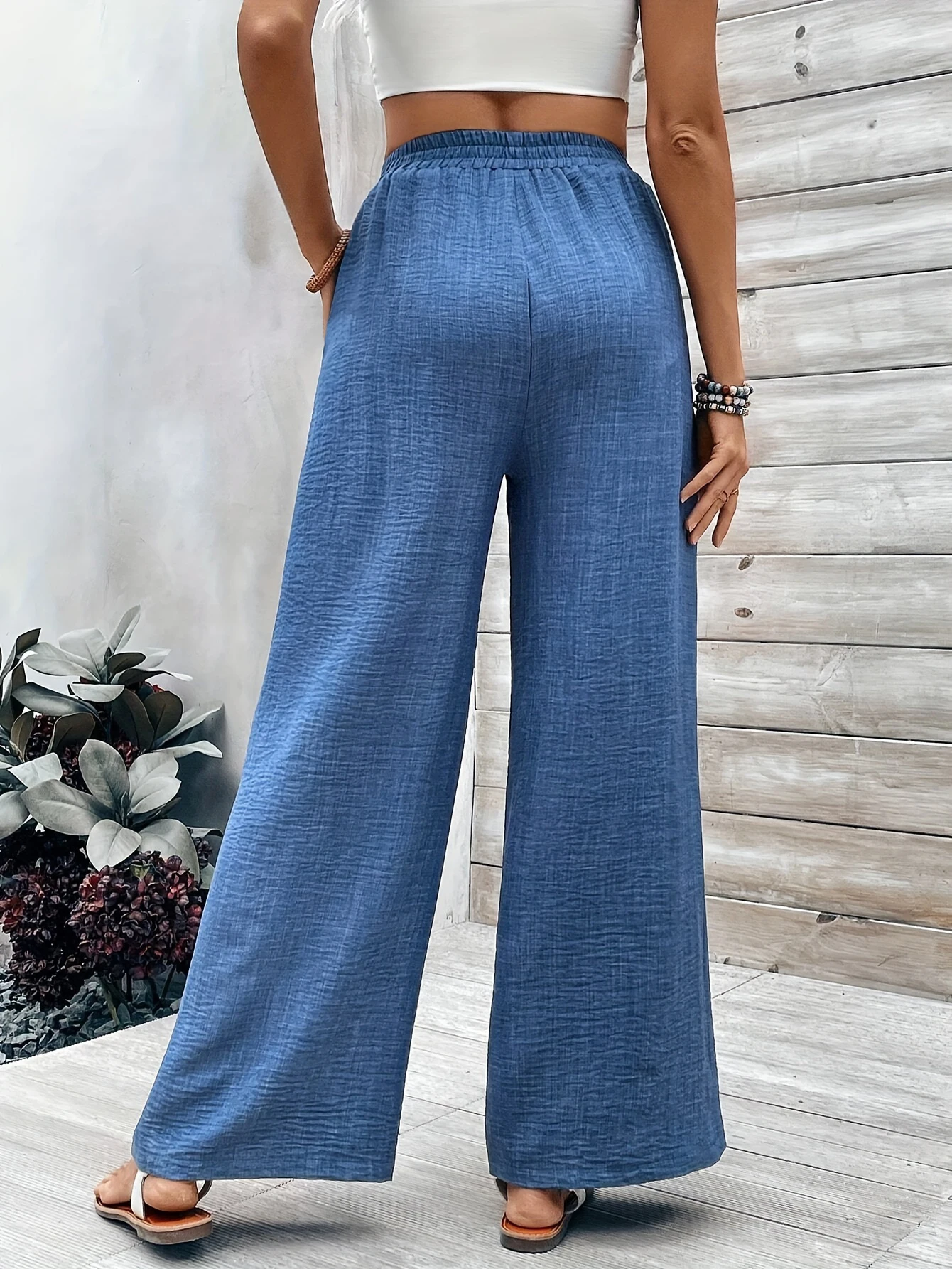European and American women's fashionable temperament tie up high waisted wide leg pants